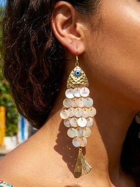 Gold and Pearl Fish Drop Earrings